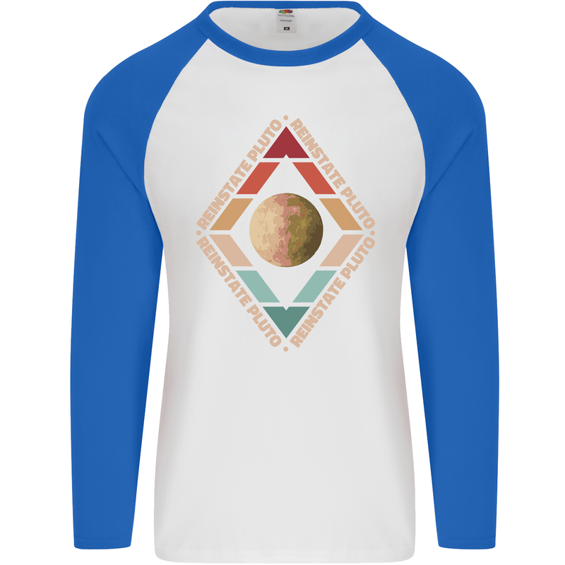 Reinstate Pluto Funny Astronomy Mens L/S Baseball T-Shirt White/Royal Blue