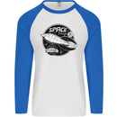 Space Trip Rocket Ship Astronaut Mens L/S Baseball T-Shirt White/Royal Blue