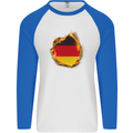 The German Flag Fire Effect Germany Mens L/S Baseball T-Shirt White/Royal Blue