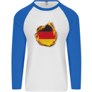 The German Flag Fire Effect Germany Mens L/S Baseball T-Shirt White/Royal Blue