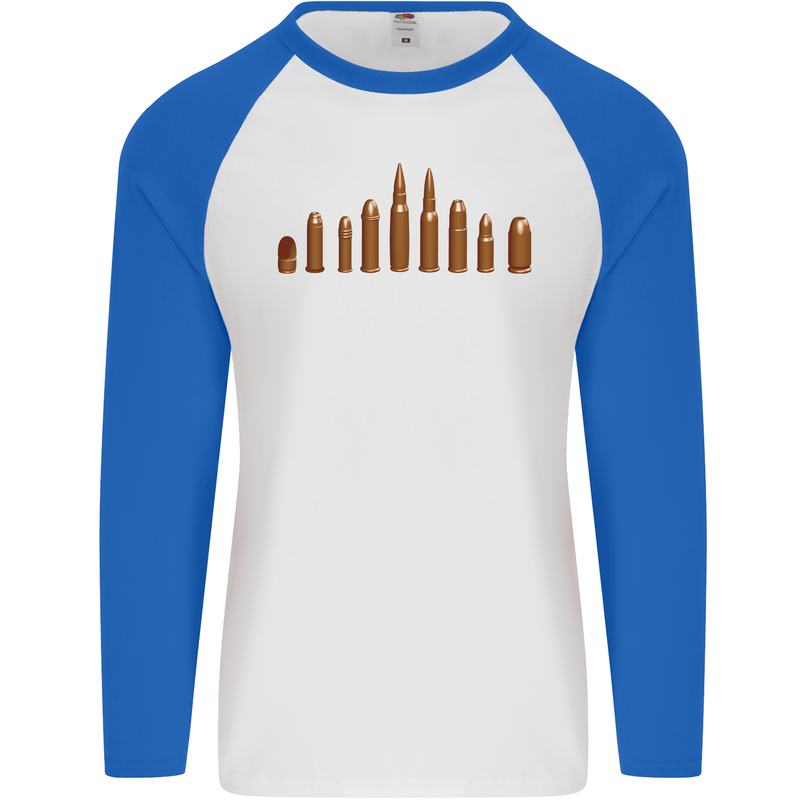 Bullets Hunting Army Military Sniper Mens L/S Baseball T-Shirt White/Royal Blue