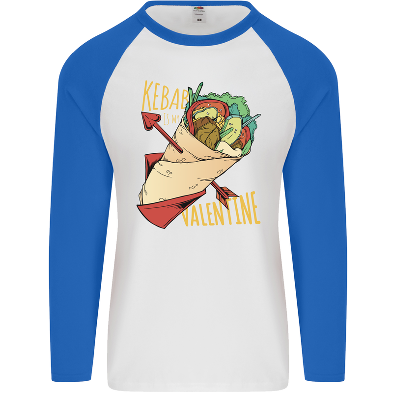 Singles Day Anti Valentines Day Kebab Mens L/S Baseball T-Shirt White/Royal Blue