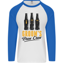 Grooms Brew Crew Beer Stag Doo Do Mens L/S Baseball T-Shirt White/Royal Blue