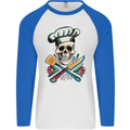 Chef Skull Mens L/S Baseball T-Shirt White/Royal Blue