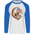 Beer Moon USA Flag Astronaut Space Alcohol Mens L/S Baseball T-Shirt White/Royal Blue