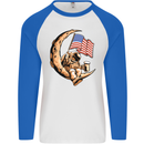 Beer Moon USA Flag Astronaut Space Alcohol Mens L/S Baseball T-Shirt White/Royal Blue