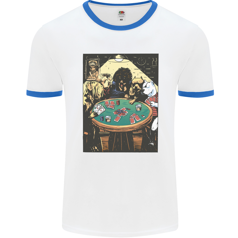 Dogs Playing Poker Mens Ringer T-Shirt White/Royal Blue