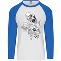 Zombie Cheer Skull Halloween Alcohol Beer Mens L/S Baseball T-Shirt White/Royal Blue