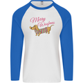 Merry Wiener Funny Christmas Dog Mens L/S Baseball T-Shirt White/Royal Blue