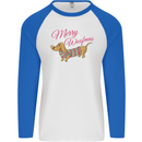 Merry Wiener Funny Christmas Dog Mens L/S Baseball T-Shirt White/Royal Blue