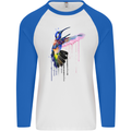 A Hummingbird Watercolour Bird Mens L/S Baseball T-Shirt White/Royal Blue