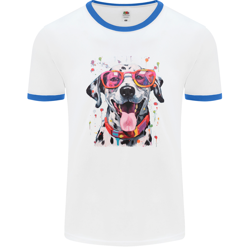 Atistic Dalmation Dog Mens Ringer T-Shirt White/Royal Blue