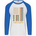 Juneteenth Black Lives Matter USA Flag Mens L/S Baseball T-Shirt White/Royal Blue
