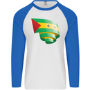 Curled Sao Tome and Principe Flag Day Football Mens L/S Baseball T-Shirt White/Royal Blue