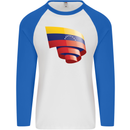 Curled Venezuela Flag Venezuelans Day Football Mens L/S Baseball T-Shirt White/Royal Blue