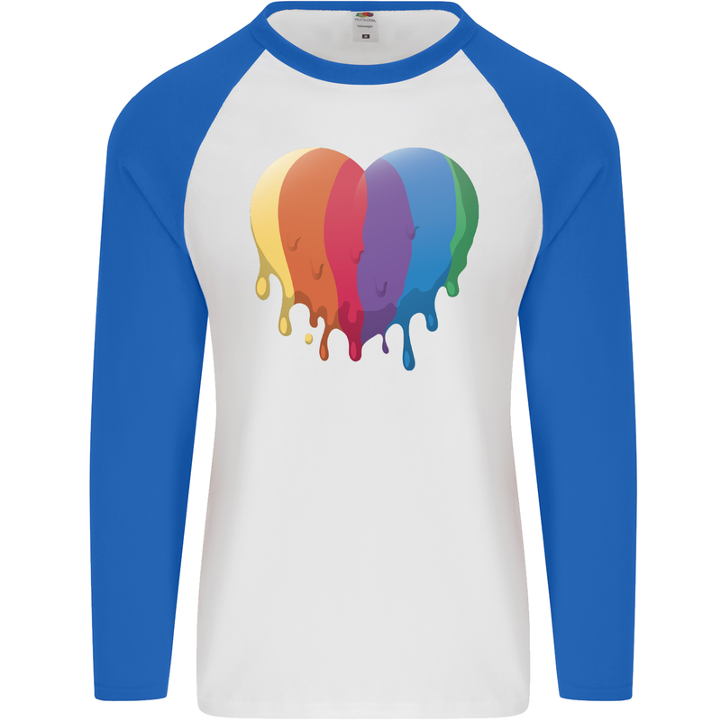 Gay Pride LGBT Heart Mens L/S Baseball T-Shirt White/Royal Blue