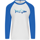Hammerhead Shark Scuba Diver Diving Mens L/S Baseball T-Shirt White/Royal Blue