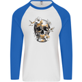 Wildlife Spring Skull Mens L/S Baseball T-Shirt White/Royal Blue