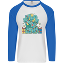 Dinosaur Triceratops Funny Christmas Tree Mens L/S Baseball T-Shirt White/Royal Blue