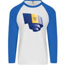 Curled Barbados Flag Barbadians Day Football Mens L/S Baseball T-Shirt White/Royal Blue