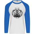 Stand Back El Jefe is Grilling Funny BBQ Skull Mens L/S Baseball T-Shirt White/Royal Blue