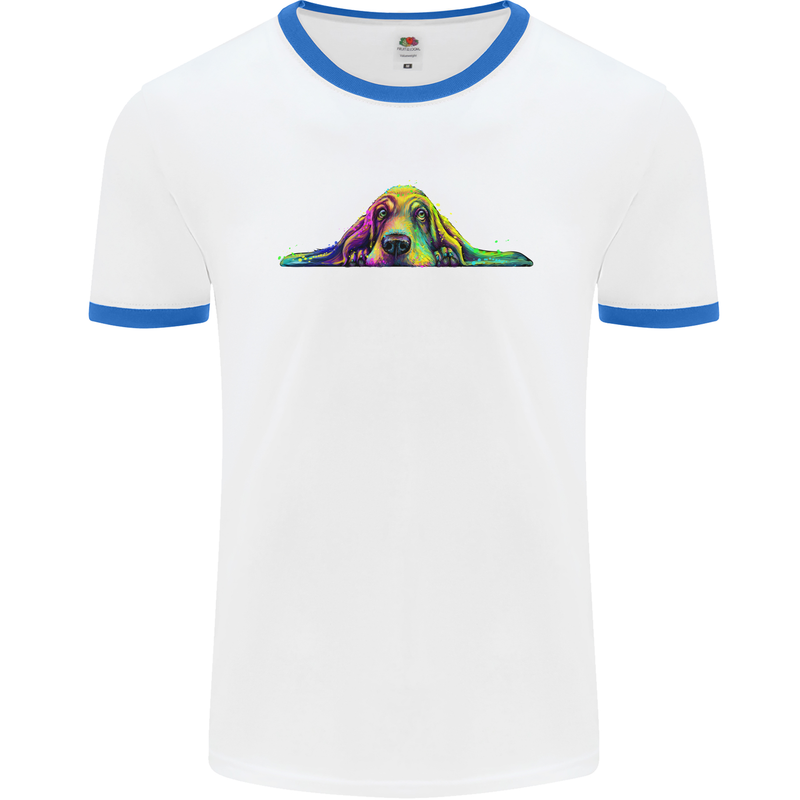 A Colourful Basset Hound Dog Mens Ringer T-Shirt White/Royal Blue