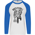 Rock N Roll Forever and Ever Guitar Mens L/S Baseball T-Shirt White/Royal Blue