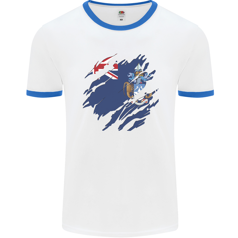 Torn Flag Tristan da Cunha Mens Ringer T-Shirt White/Royal Blue