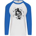 A Frog on a Mushroom Mens L/S Baseball T-Shirt White/Royal Blue