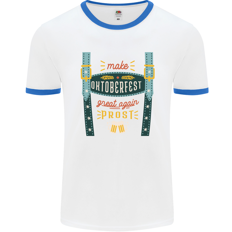 Make Oktoberfest Great Again Funny Beer Mens Ringer T-Shirt White/Royal Blue