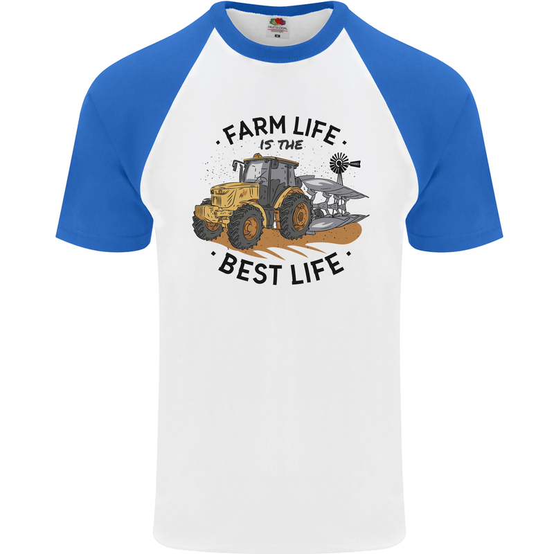 Farm Life is the Best Life Farming Farmer Mens S/S Baseball T-Shirt White/Royal Blue