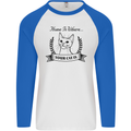 Home Is Where Your Cat Is Funny Kitten Mens L/S Baseball T-Shirt White/Royal Blue