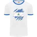 Torn Nicaragua Flag Nicaraguan Day Football Mens Ringer T-Shirt White/Royal Blue