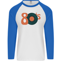 80s Music Vinyl Record Decks Turntable Mens L/S Baseball T-Shirt White/Royal Blue