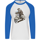 Scooter Skull Motorcycle Biker MOD Mens L/S Baseball T-Shirt White/Royal Blue