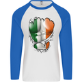 Gym Irish Tricolour Flag Muscles Ireland Mens L/S Baseball T-Shirt White/Royal Blue