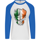 Gym Irish Tricolour Flag Muscles Ireland Mens L/S Baseball T-Shirt White/Royal Blue
