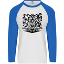 Tribal Triathlon Swimming Running Cycling Mens L/S Baseball T-Shirt White/Royal Blue