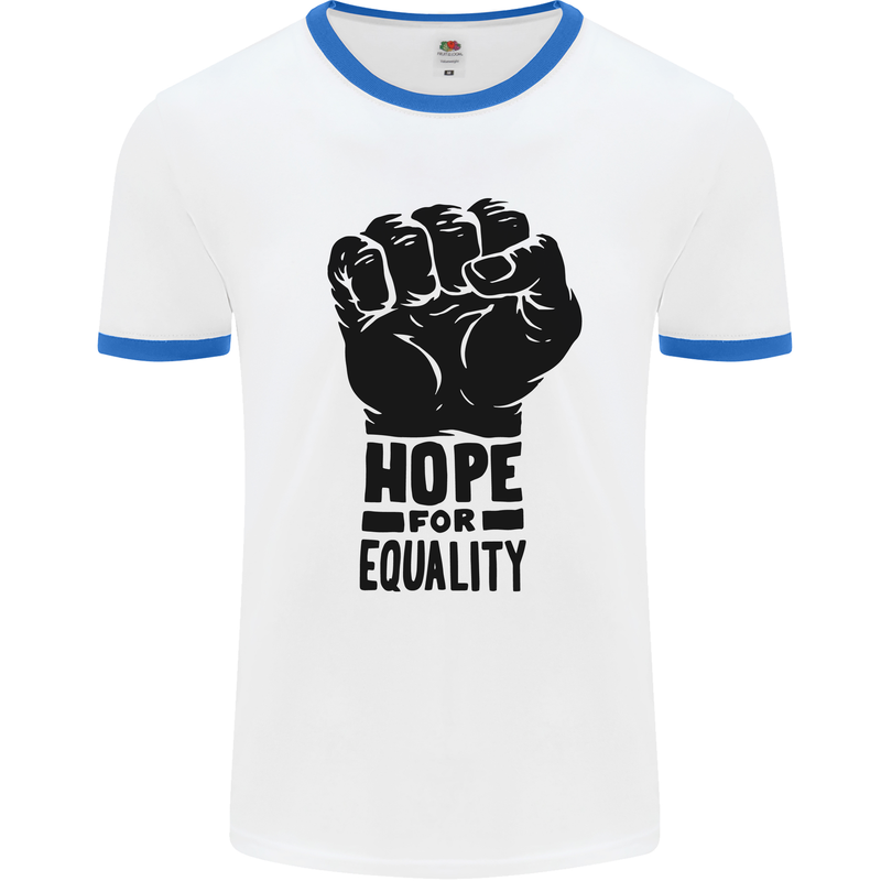 Hope for Equality Black Lives Matter LGBT Mens Ringer T-Shirt White/Royal Blue