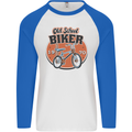 Old School Biker Bicycle Chopper Cycling Mens L/S Baseball T-Shirt White/Royal Blue