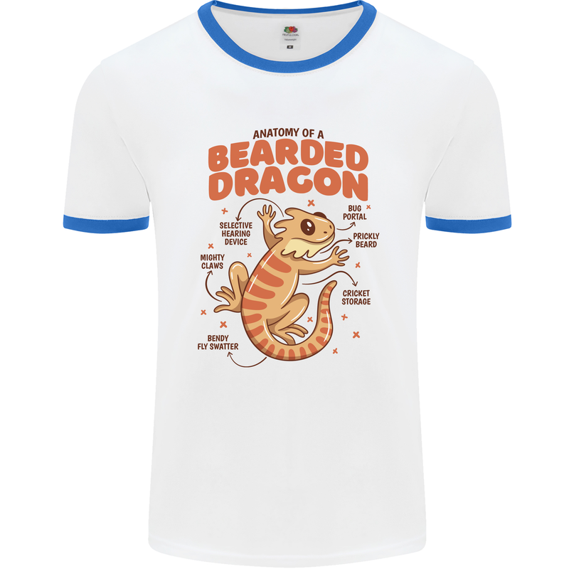 Bearded Dragon Anatomy Lizards, Reptiles, Mens Ringer T-Shirt White/Royal Blue