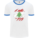 Torn Lebanon Flag Lebanese Day Football Mens Ringer T-Shirt White/Royal Blue