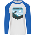 Republic of Cool Skiing Skier Ski Mens L/S Baseball T-Shirt White/Royal Blue