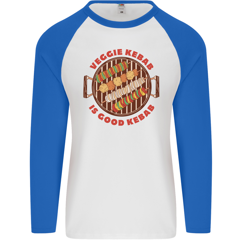 Veggie Kebab Vegetarian Vegan BBQ Mens L/S Baseball T-Shirt White/Royal Blue