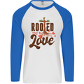 Christian Rooted in Love Christianity Jesus Mens L/S Baseball T-Shirt White/Royal Blue