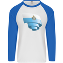 Curled San Marino Flag Sammarinese Day Football Mens L/S Baseball T-Shirt White/Royal Blue