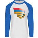 Curled Armenia Flag Armenian Day Football Mens L/S Baseball T-Shirt White/Royal Blue