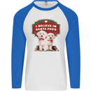 Christmas Maltese Funny Santa Paws Xmas Mens L/S Baseball T-Shirt White/Royal Blue