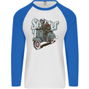 Scooter Skull Motorcycle MOD Biker Mens L/S Baseball T-Shirt White/Royal Blue
