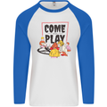 Come to Play Lets Summon Demons Ouija Board Mens L/S Baseball T-Shirt White/Royal Blue